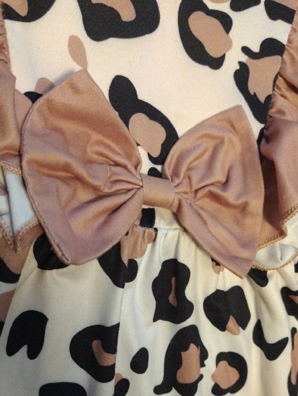 Leopard Print Ruffle Baby Romper in Tan & Black - Picture 3 of 8